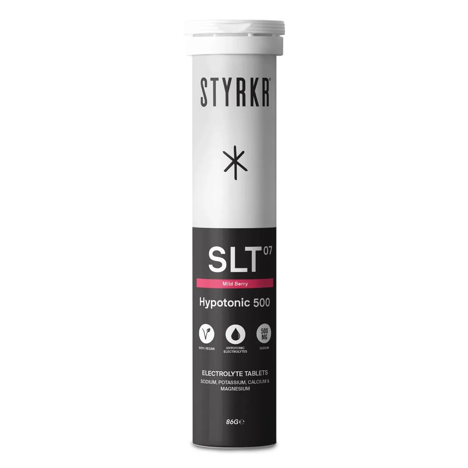 STYRKR SLT07 Hypotonic 500 Mild Berry electrolyte tablets tube, 86g vegan supplement