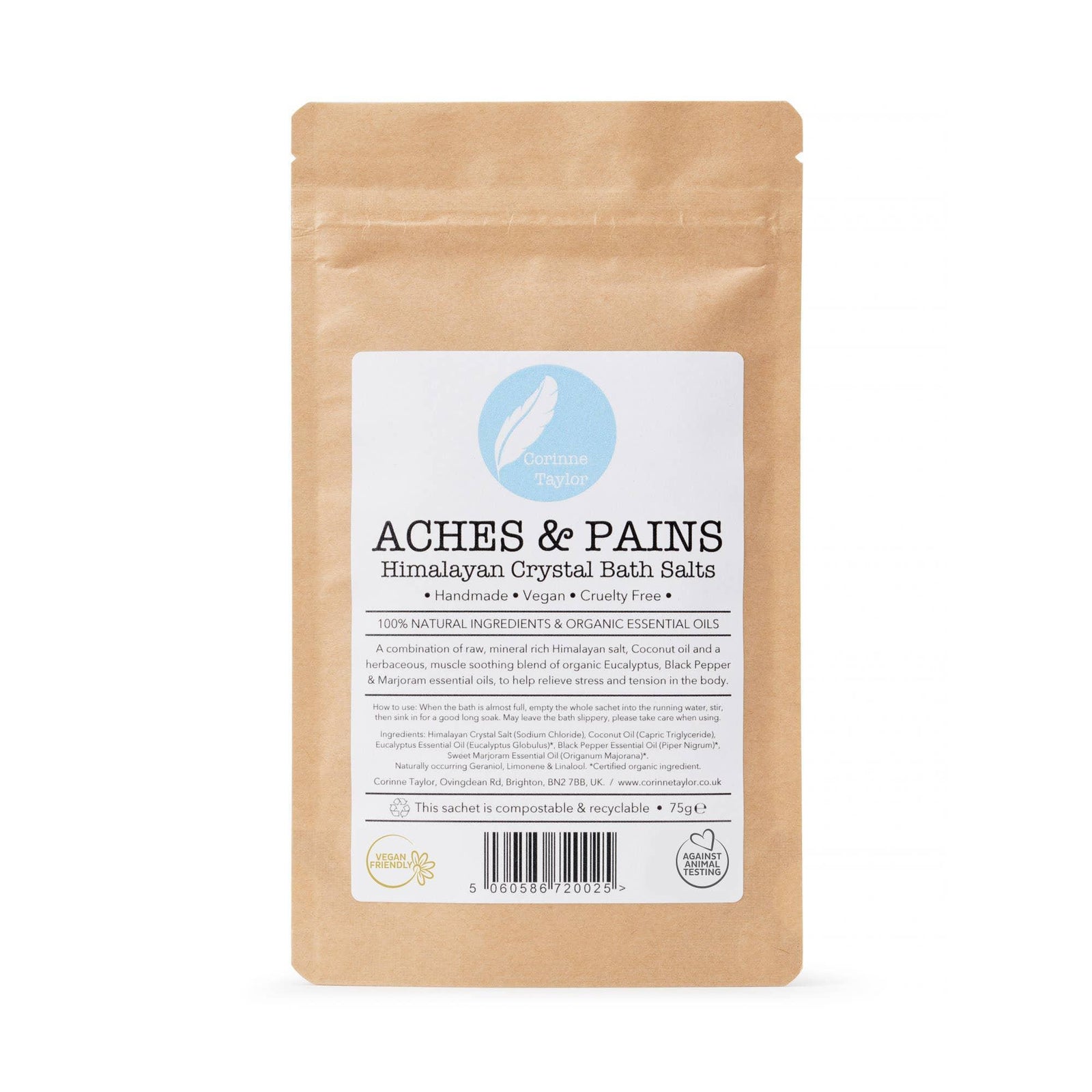 Corinne Taylor Aches & Pains Himalayan Crystal Bath Salts vegan compostable pouch