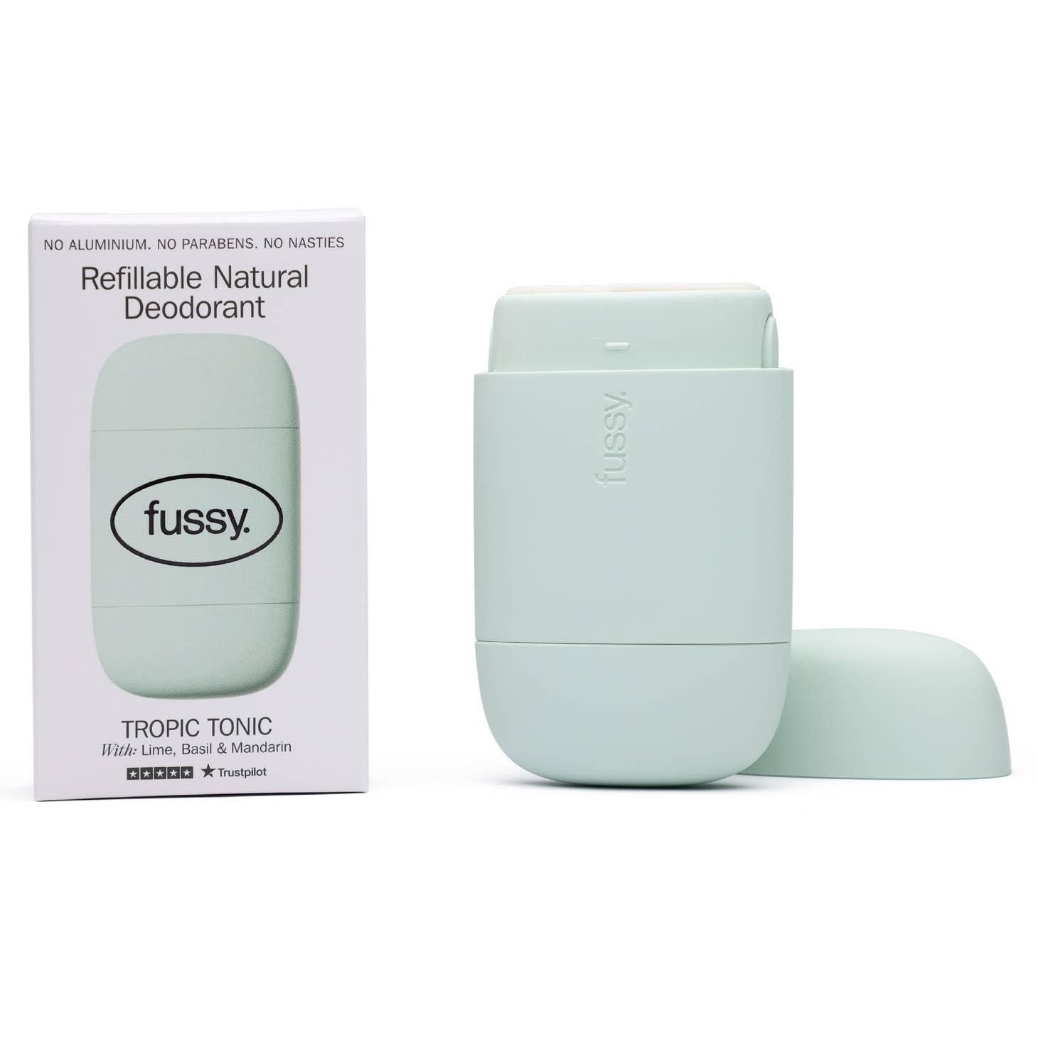 Fussy refillable natural deodorant Tropic Tonic with box, lime basil mandarin scent