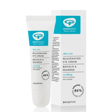 Green People Rejuvenating Eye Cream tube with box, baicalin seaweed soothing skincare