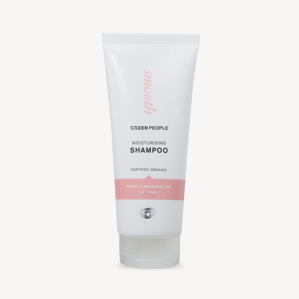 Green People Moisturising Shampoo 200ml tube with pink and white label, organic haircare