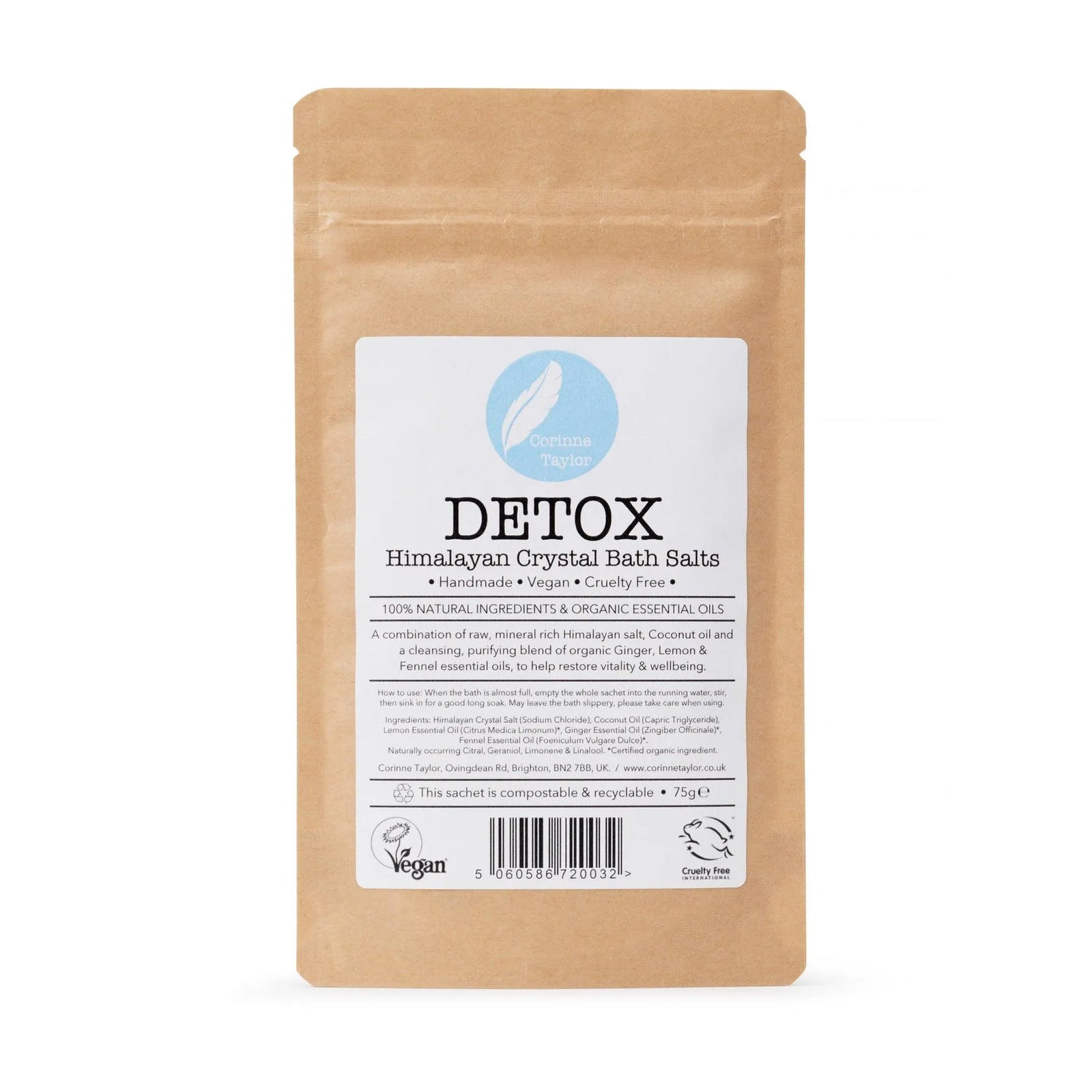 Corinne Taylor Detox Himalayan Crystal Bath Salts vegan cruelty-free sachet on white background