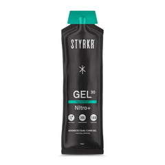 STYRKR GEL 30 Nitro+ advanced dual-carb gel pouch with green cap, 30g carbohydrates, vegan