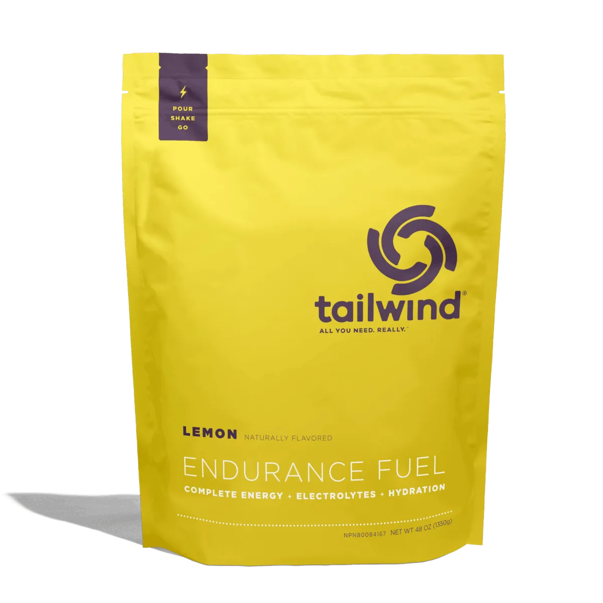 Tailwind Endurance Fuel Lemon flavored energy drink powder yellow bag with logo