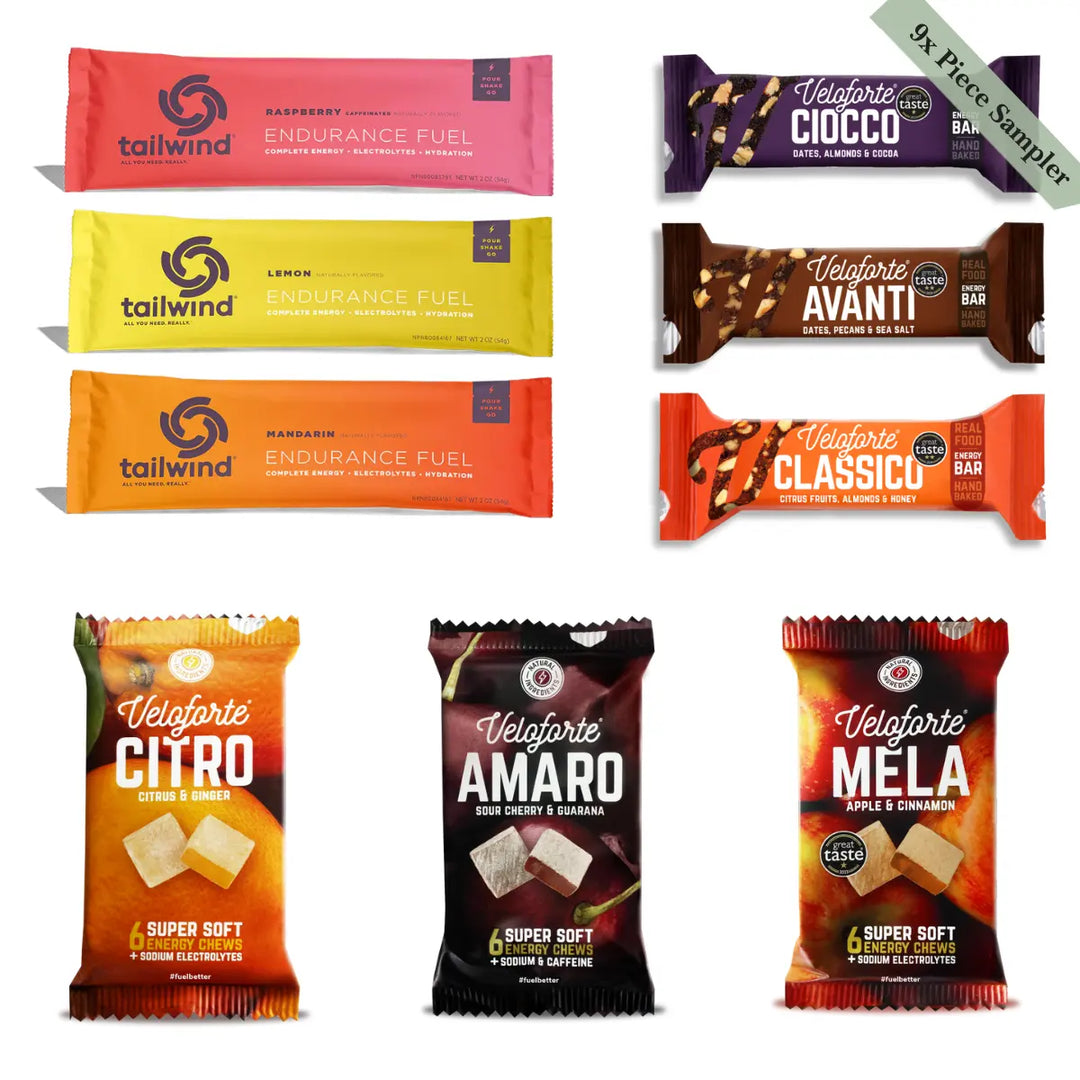Long Haul Bundle variety with Veloforte bars, chews, and Tailwind Endurance Fuel packs.