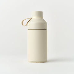 matte beige water bottle with carry loop on plain white background