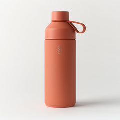 Sahara red reusable water bottle with loop lid on white background