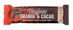 Veloforte Orange &amp; Cacao oat snack bar with crunchy seeds, high fibre, gluten free packaging