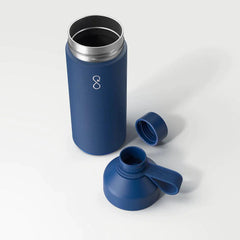Ocean Bottle BOB in ocean blue, stainless steel interior, two detachable blue caps