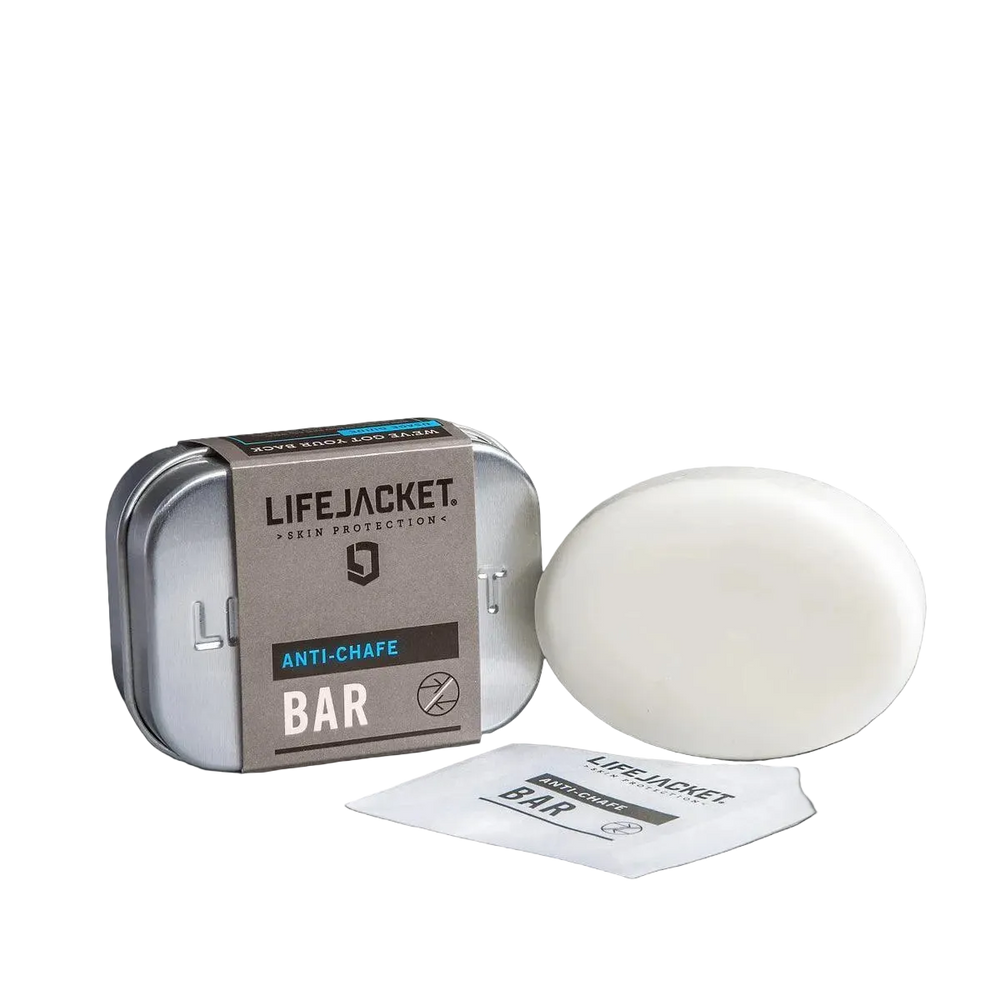 LifeJacket Anti-Chafe Bar 50g with reusable aluminium travel tin cut-out