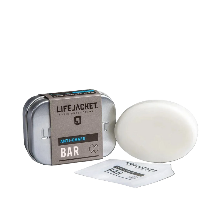 LifeJacket Anti-Chafe Bar 50g with reusable aluminium travel tin cut-out