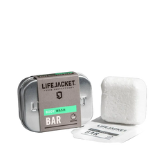 LifeJacket Body Wash Bar 50g with reusable aluminium travel tin cut-out