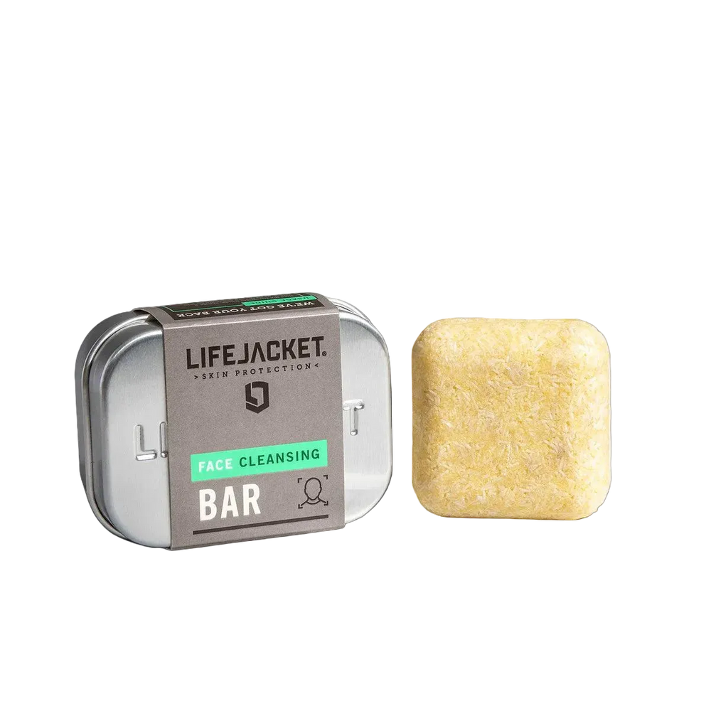 LifeJacket Face Cleansing Bar 50g with reusable aluminium travel tin cut-out