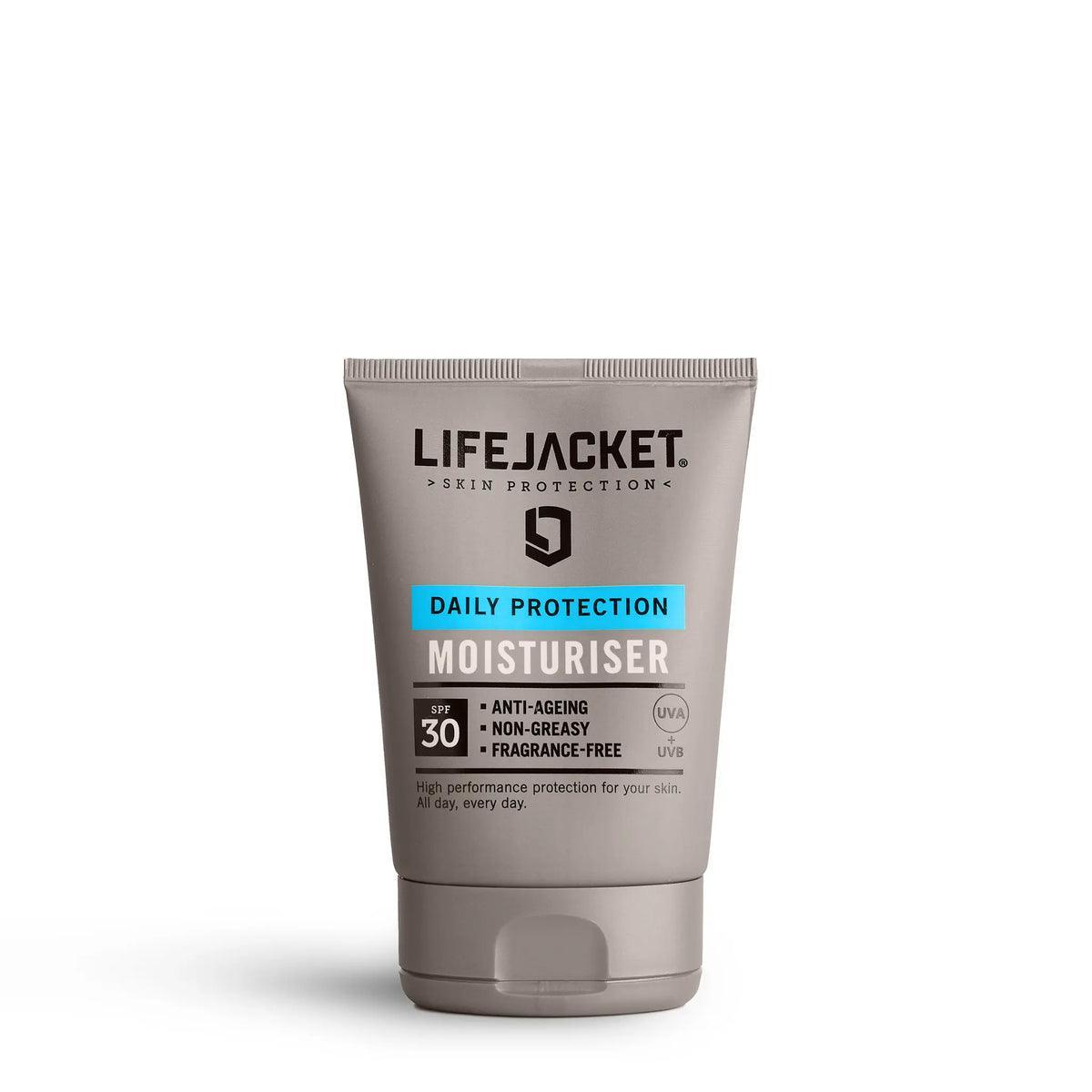 LifeJacket Daily Protection Moisturiser SPF 30 anti-ageing face cream on white background