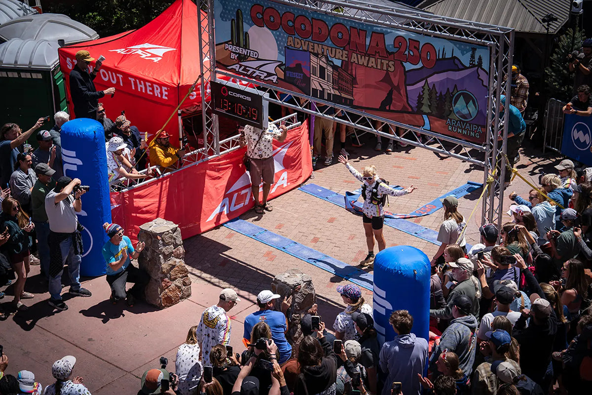 RSG athlete Rachel celebrating at the finish line