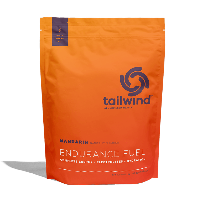 Tailwind Endurance Fuel Mandarin flavor orange pouch, electrolyte hydration drink mix
