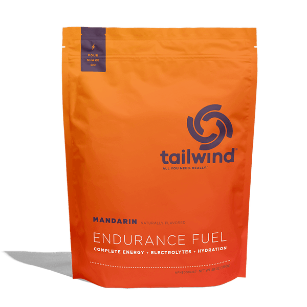 Tailwind Endurance Fuel Mandarin flavor orange pouch, electrolyte hydration drink mix