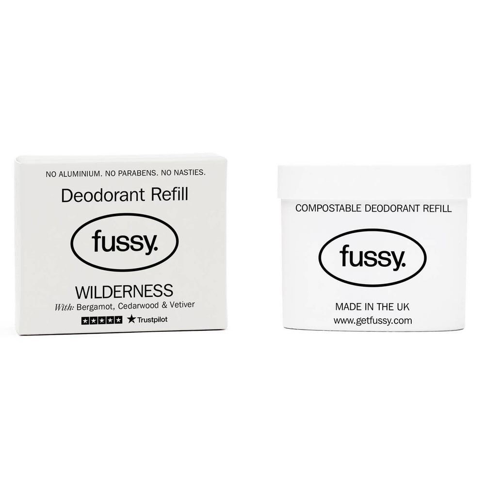 Fussy Wilderness deodorant refill with its carton; reusable case sold separately