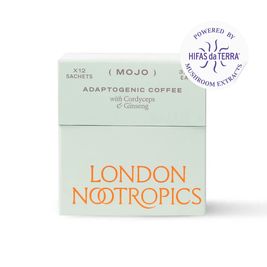 London Nootropics Mojo adaptogenic coffee box with cordyceps, ginseng, and mushroom extracts