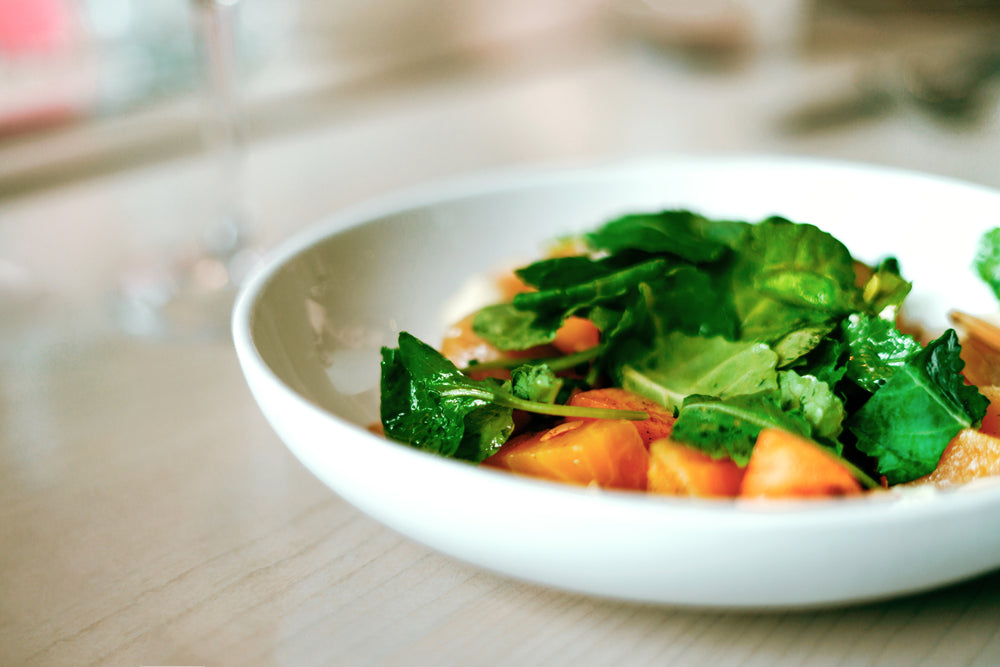 Colourful root vegetable salad on a table