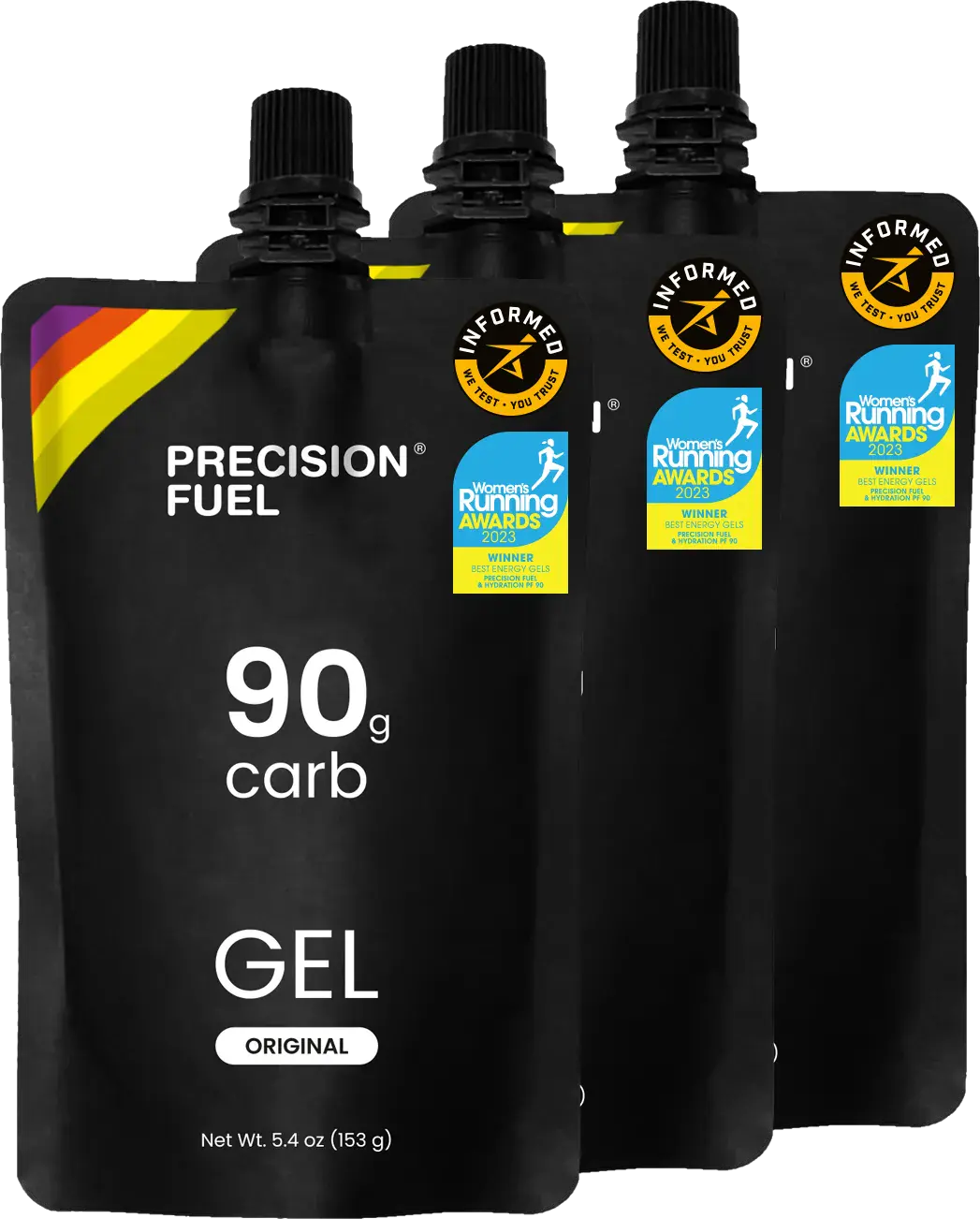 Precision Fuel PF90 three gels on transparent background