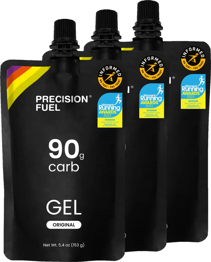 Precision Fuel PF90 three gels on transparent background