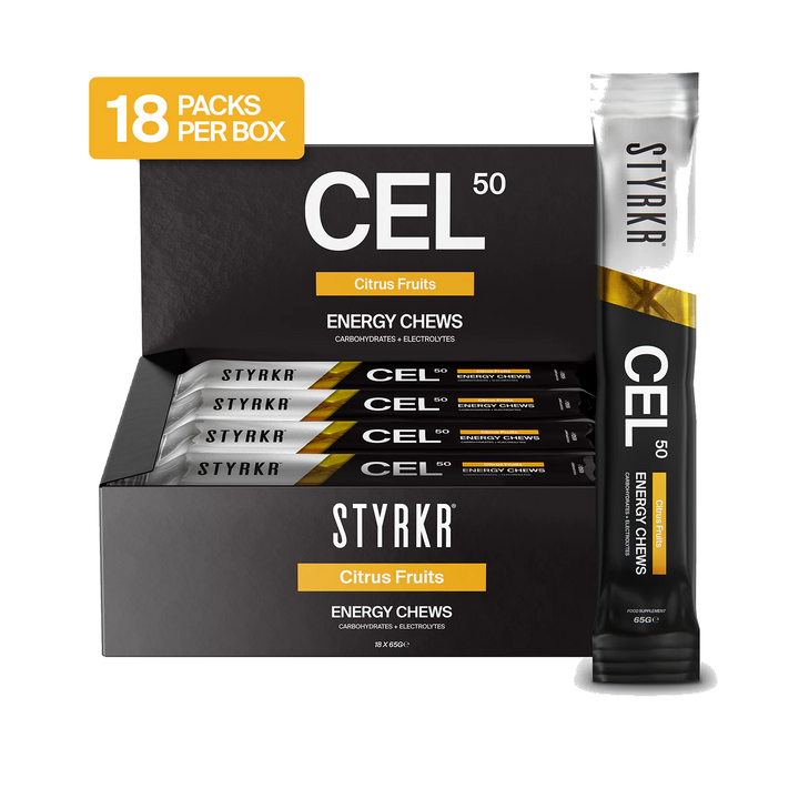 Styrkr CEL50 Energy Chews – Citrus Fruits (18 Pack) product image on transparent background