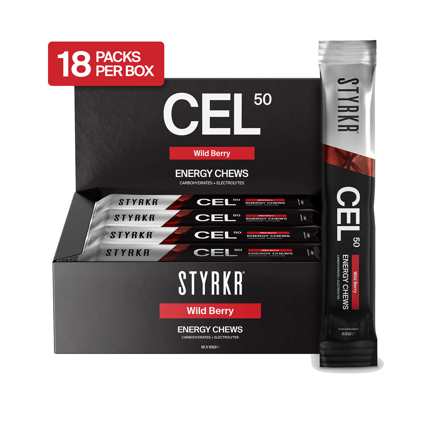 Styrkr CEL50 Energy Chews – Wild Berry (18 Pack)