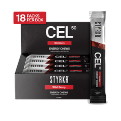 Styrkr CEL50 Energy Chews – Wild Berry (18 Pack) product image on transparent background
