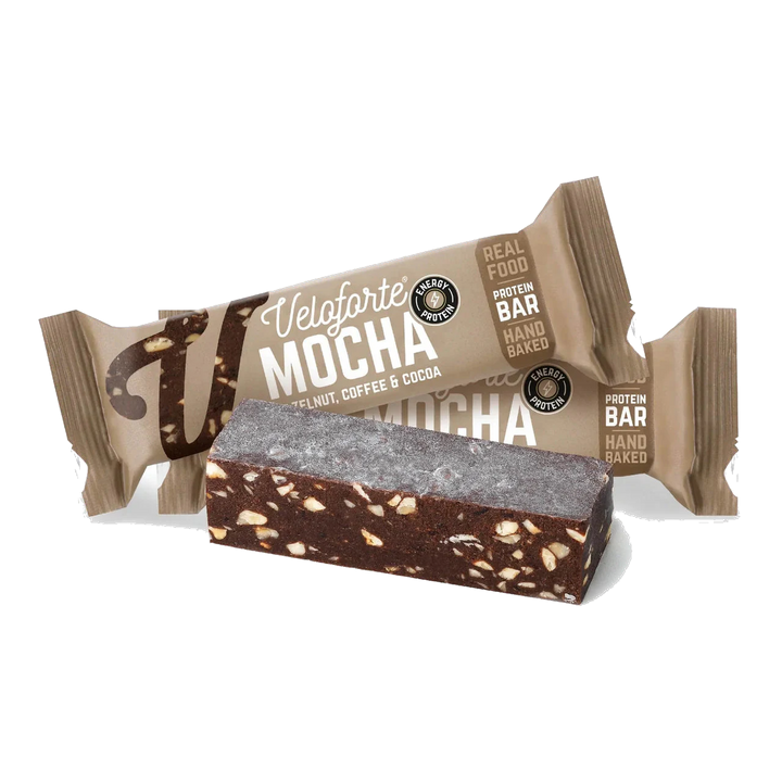 Veloforte - Mocha - Dates, Hazelnut, Coffee &amp; Cocoa Energy &amp; Protein Bar product image on transparent background