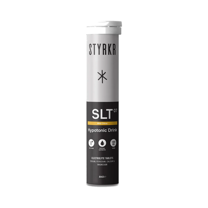 STYRKR SLT07 1000mg Mild Citrus electrolyte tablets tube on transparent background