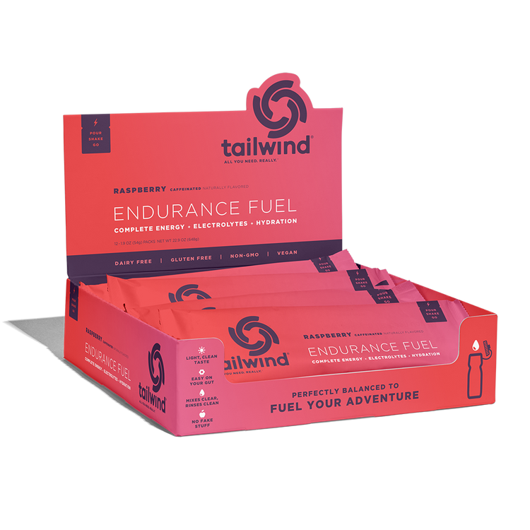 Tailwind Endurance Fuel Raspberry Buzz caffeinated 12 stick pack box