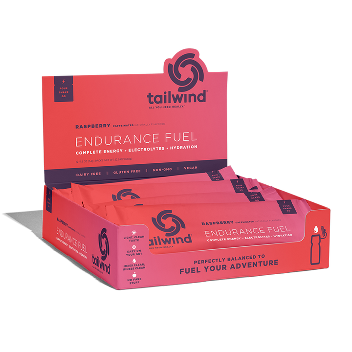 Tailwind Endurance Fuel Raspberry Buzz caffeinated 12 stick pack box