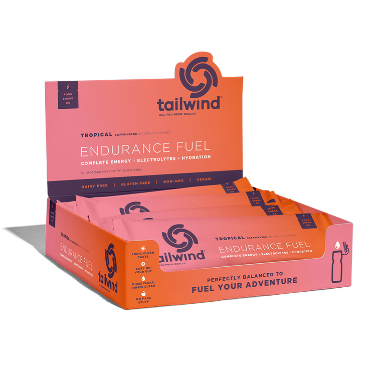 Tailwind Endurance Fuel Tropical Buzz caffeinated 12 stick pack box