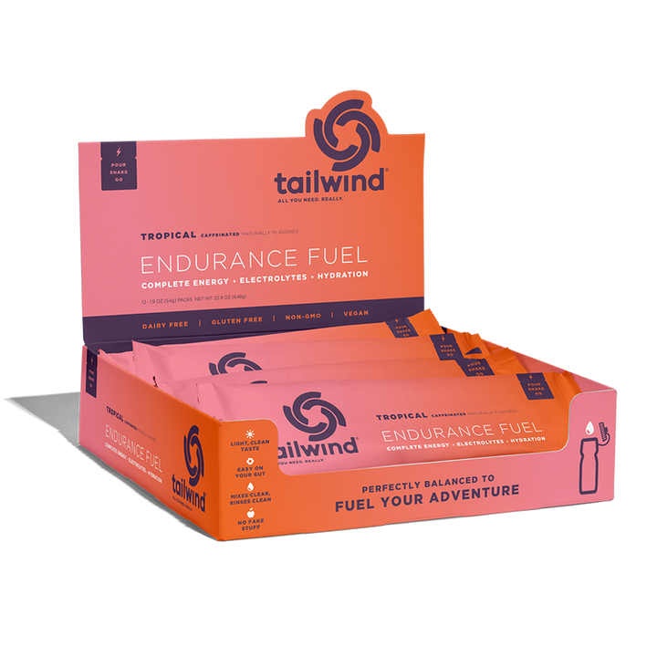 Tailwind Endurance Fuel Tropical Buzz caffeinated 12 stick pack box