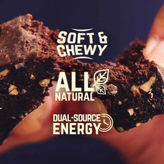 Hand breaking soft, chewy chocolate nut energy bar, all natural dual-source energy snack