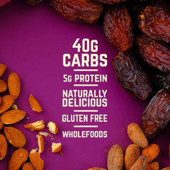 Veloforte energy bar nutrition with dates, almonds, cocoa beans, gluten free wholefoods
