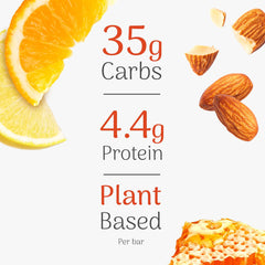 Veloforte energy bar nutrition poster with orange, lemon, almonds, and honeycomb.