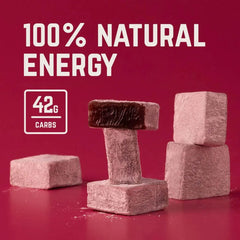 Veloforte natural energy chews on red background with 100% natural energy and 42g carbs text