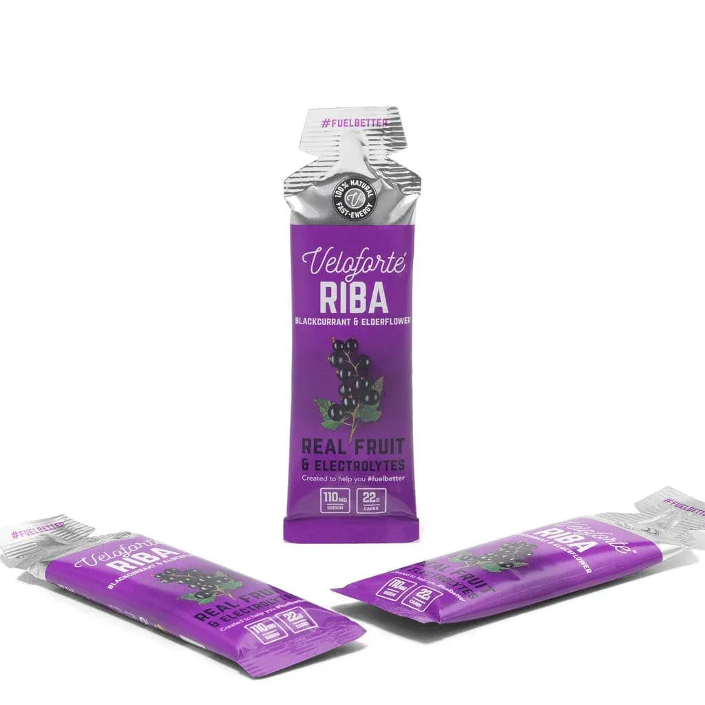 Veloforte RIBA natural energy gel blackcurrant elderflower real fruit electrolyte sachets