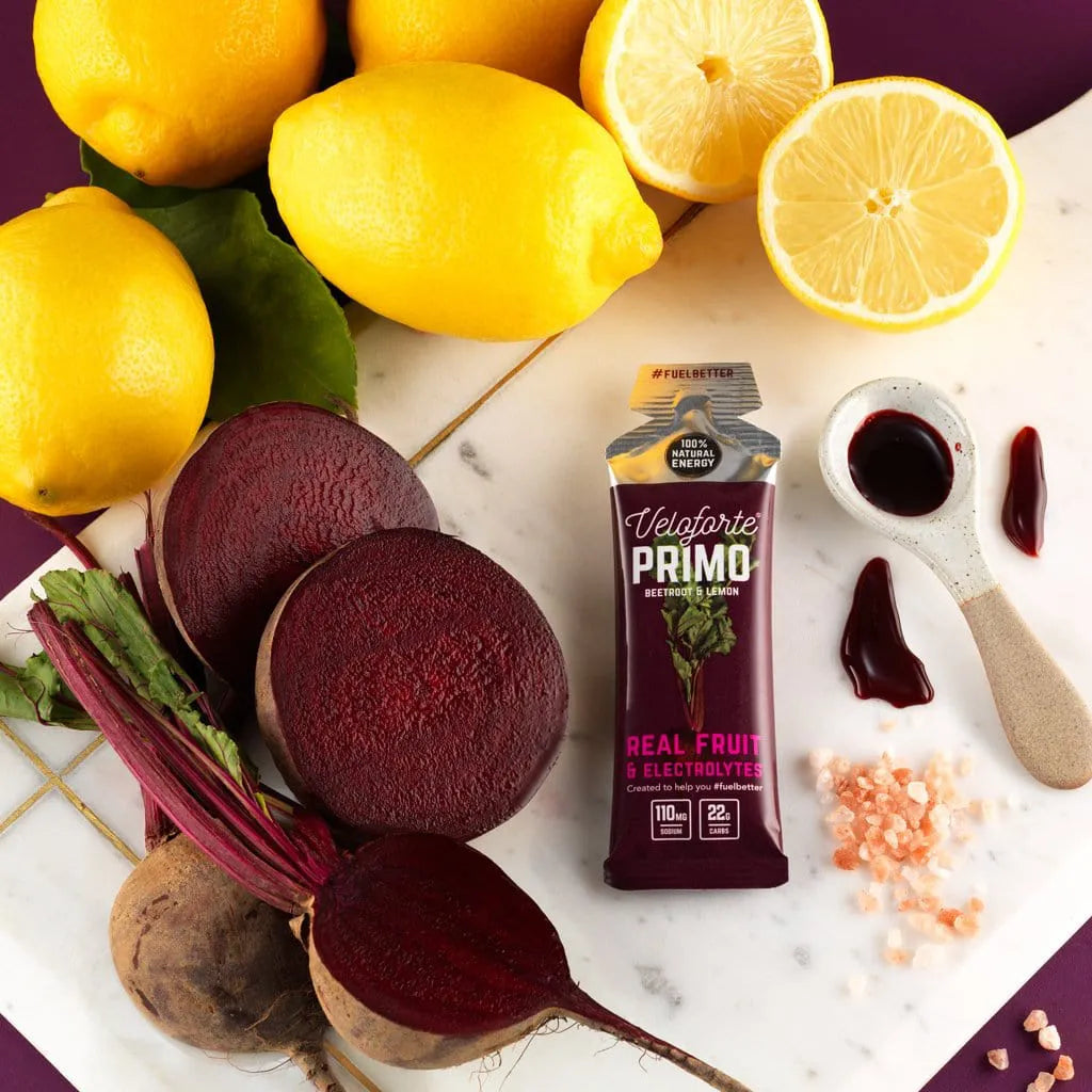 Veloforte Primo natural energy gel with beetroots, lemons, pink salt and beetroot juice